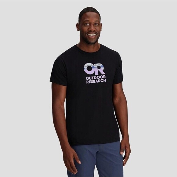 Outdoor Research T Shirt Men's Black Spell Out Logo Crewneck Organic Cotton L - Picture 1 of 9